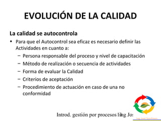 Introd. gestión por procesos ing Jose Szarfman11
EVOLUCIÓN DE LA CALIDAD
La calidad se autocontrola
• Para que el Autocont...