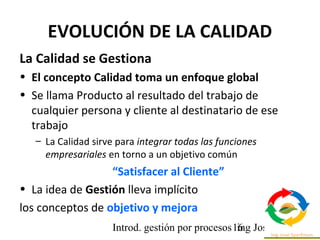 Introd. gestión por procesos ing Jose Szarfman16
EVOLUCIÓN DE LA CALIDAD
La Calidad se Gestiona
• El concepto Calidad toma...