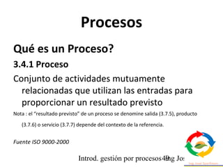 Introd. gestión por procesos ing Jose Szarfman49
Procesos
Qué es un Proceso?
3.4.1 Proceso
Conjunto de actividades mutuame...