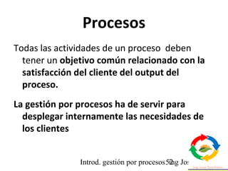Introd. gestión por procesos ing Jose Szarfman52
Procesos
Todas las actividades de un proceso deben
tener un objetivo comú...