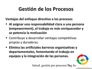 Introd. gestión por procesos ing Jose Szarfman71
Ventajas del enfoque directivo a los procesos
• Al asignar una responsabi...