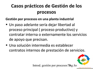 Introd. gestión por procesos ing Jose Szarfman79
Gestión por procesos en una planta industrial
• Un paso adelante sería de...