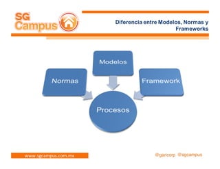 www.sgcampus.com.mx @sgcampus@garicorp
Diferencia entre Modelos, Normas y
Frameworks
 
