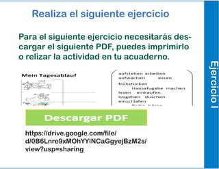 Realiza el siguiente ejercicio
EjercicioI
Para el siguiente ejercicio necesitarás des-
cargar el siguiente PDF, puedes imprimirlo
o relizar la actividad en tu acuaderno.
https://drive.google.com/file/
d/0B6Lnre9xMOhYYlNCaGgyejBzM2s/
view?usp=sharing
 