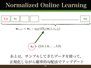Normalized Online Learning
2.0

................................

s2
wt+1 = wt

sD

?t g (@f2 (wt ), s1:D )

x2 = (2.0, 1.0, . . . , 5.0)

Ȥϣץ뤷Ƥǩ`ʹäƣ
Ҏʤ_ʵĹ䷨ǥåץǩ`
30

 