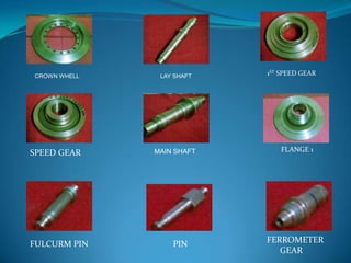 CROWN WHELL LAY SHAFT
MAIN SHAFT
1ST SPEED GEAR
SPEED GEAR
FERROMETERFULCURM PIN PIN
GEAR
FLANGE 1
 