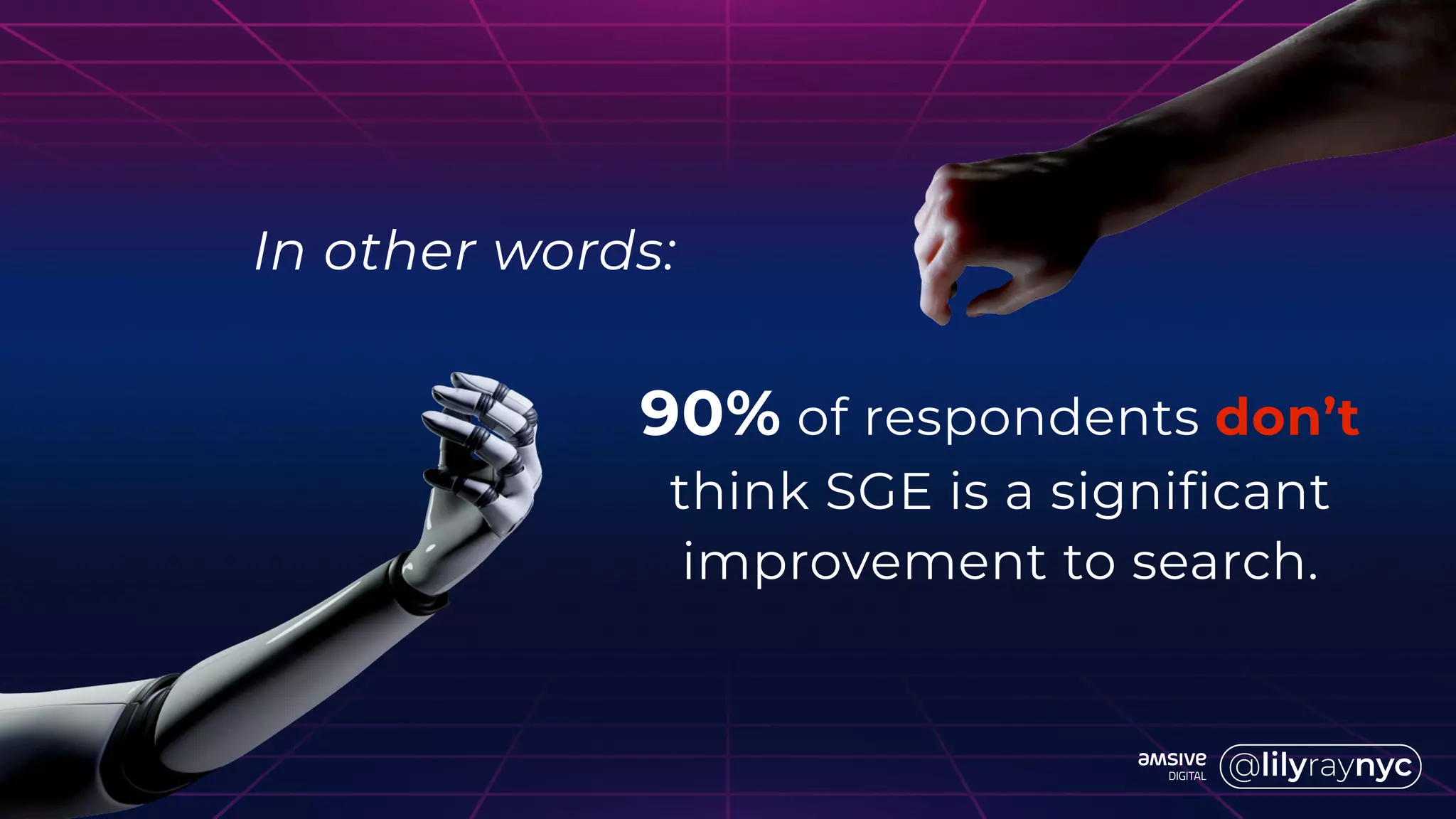 90% of respondents don’t
think SGE is a significant
improvement to search.
In other words:
 