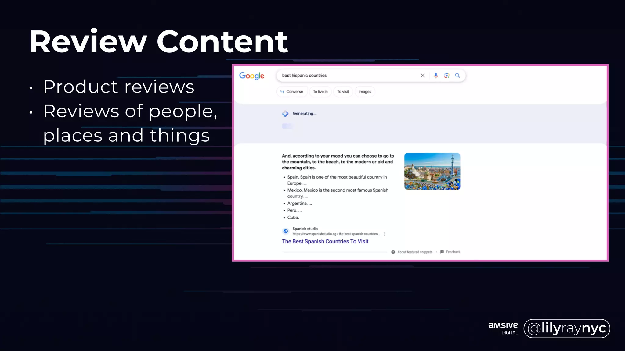 Review Content
• Product reviews
• Reviews of people,
places and things
 