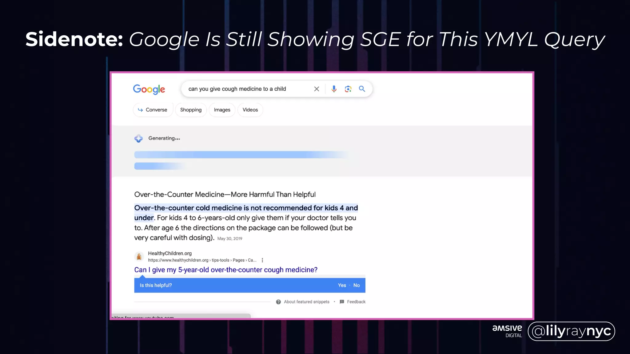 Sidenote: Google Is Still Showing SGE for This YMYL Query
 