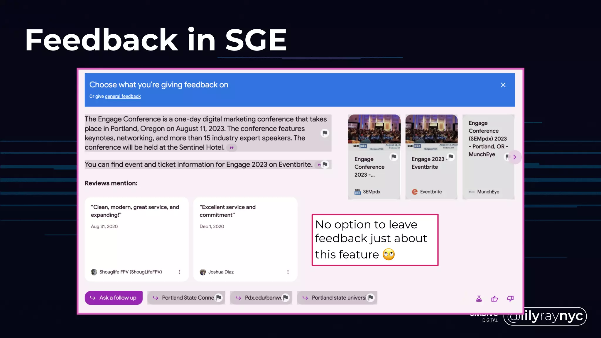 Feedback in SGE
No option to leave
feedback just about
this feature 🙄
 