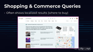 Shopping & Commerce Queries
• Often shows localized results (where to buy)
 