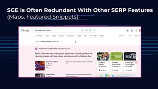 SGE Is Often Redundant With Other SERP Features
(Maps, Featured Snippets)
 