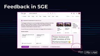 Feedback in SGE
https://searchengineland.com/snippets-link-attribution-sge-search-430235
These reviews are
GBP reviews of the
Portland Airport 🙄
 