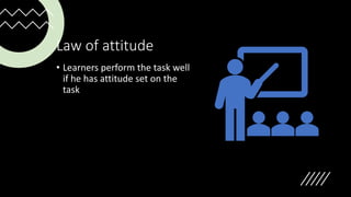 Law of attitude
• Learners perform the task well
if he has attitude set on the
task
 