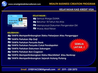 KELAYAKAN KAD KREDIT VISA Semua Warga DUNIA Berumur 18 Tahun Ke Atas Mempunyai Dokumen Pengenalan Diri Waras Akal Fikiran TANPA Mempertimbangkan Status Pekerjaan Atau Penganggur TANPA Perlukan Slip Gaji  TANPA Perlukan Penyata Bank  TANPA Perlukan Penyata Cukai Pendapatan TANPA Perlukan Dokumen Sokongan TANPA Perlukan Bon Cagaran TANPA Mempertimbangkan Status‘Blacklisted’ Atau Bankrap TANPA Mempertimbangkan Sejarah Hutang Piutang KELAYAKAN : KELEBIHAN : SEMUA LAYAK..! 