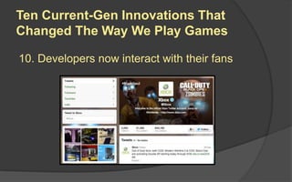 StjohnColon.com
9
Eighty-eight percent of all games sold in
2010 were rated "E" for Everyone, "T"
for Teen, or "E10+" for Everyone 10+.
www.esrb.org.
Top Ten Video Game Facts
 