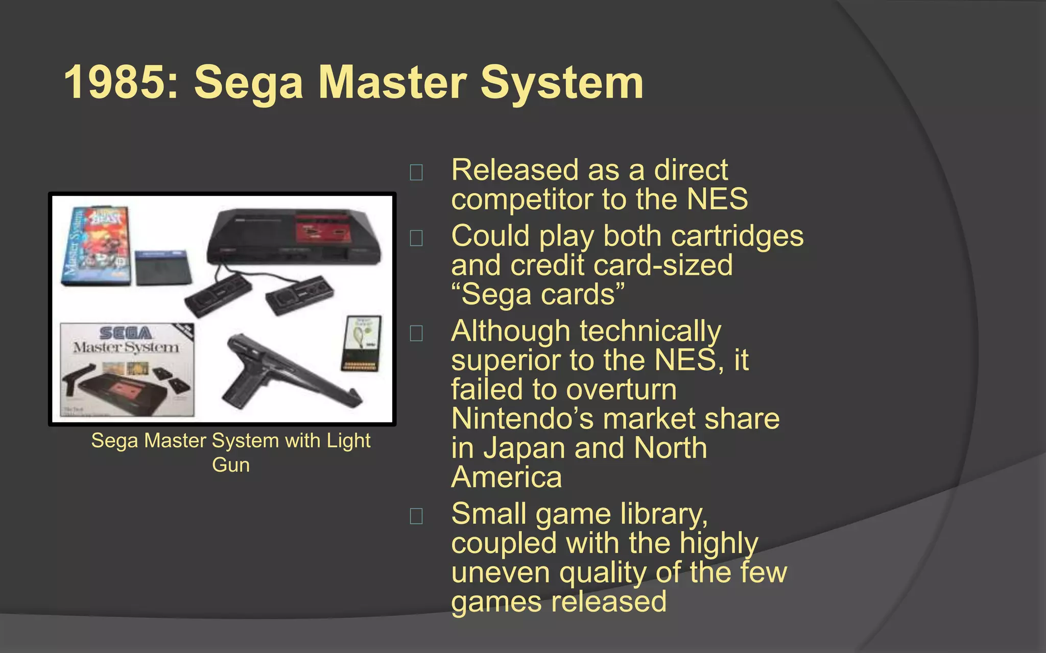 1985: Super Mario Bros. (Nintendo)
 Designer Shigeru
Miyamoto’s first home
console game
 The standard to which all 2D
platformers would be judged!
 “Jumpman” renamed Mario
 Sold 40.24 million copies,
making it the best-selling
video game in the Mario
series and the fifth best-
selling game ever
 Ensured Nintendo’s
dominance over the console
market with the NESDesign Club - Super Mario
Bros: Level 1-1
 