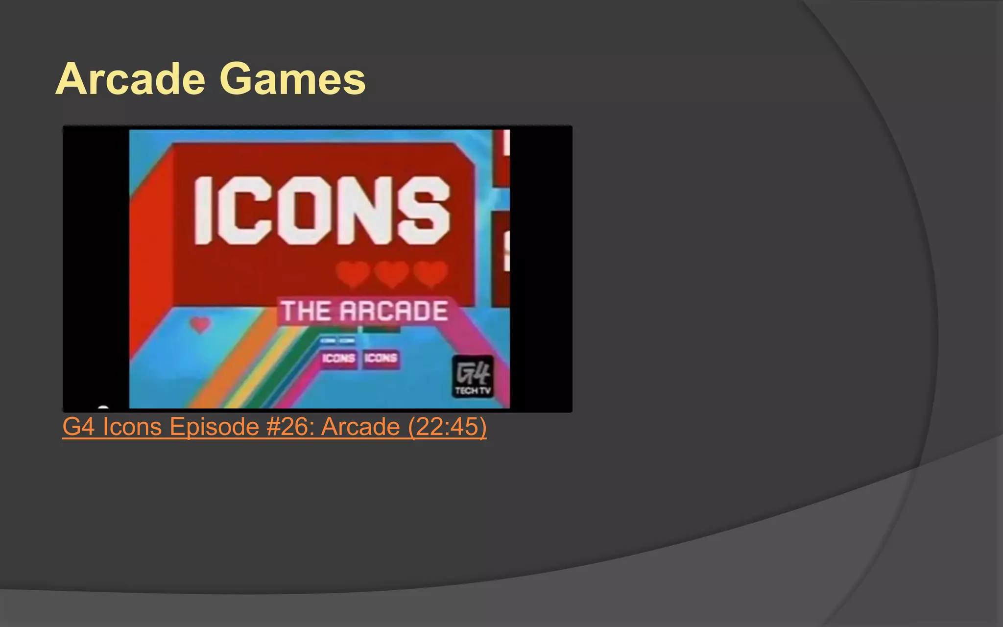 Arcade Games
G4 Icons Episode #26: Arcade (22:45)
 
