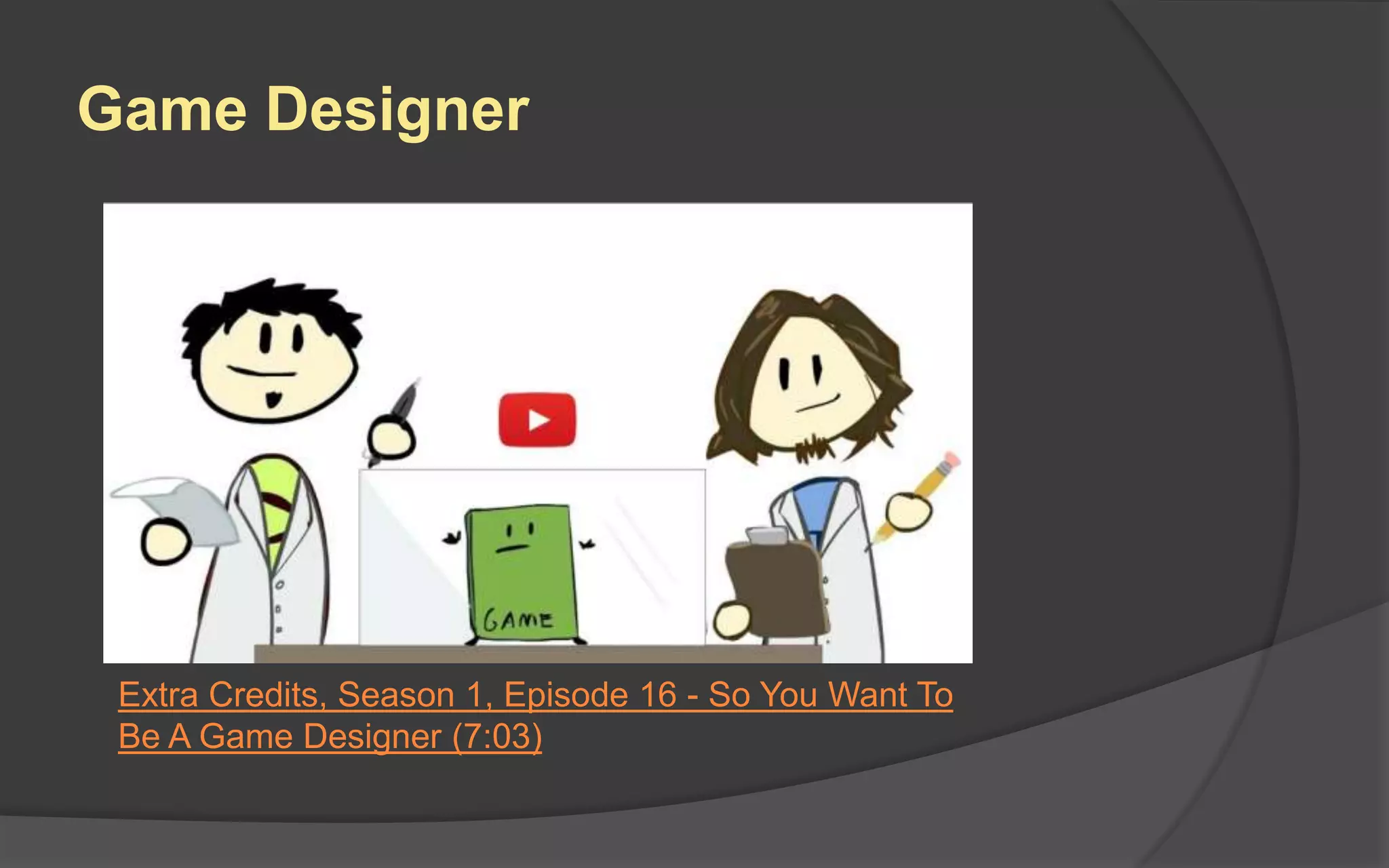 Developer Departments
 Design
 Art/Animation
 Programming
 Audio (Music/Sound)
 Project Management
 Quality Assurance
 Business Development
 