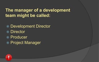 Audio Department
 Composing
 Conducting
 Recording
 Tweaking
 Synching
 