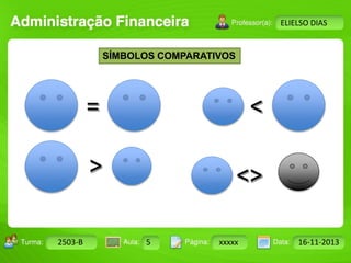 Turma: 2503-B Aula: 10 Pág: 10 a 17 Data: 18-jan-12 
2503-B 5 xxxxx 16-11-2013 
Instrutor: Ricardo Paladini Matos 
ELIELSO DIAS 
SÍMBOLOS COMPARATIVOS 
 