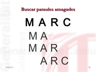 Buscar paraules amagades


            M A R C
            MA
            MAR
09/05/12
              ARC                     30
 