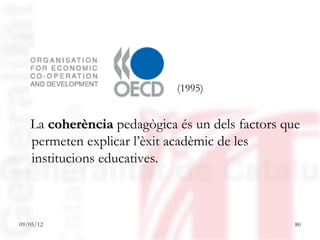 (1995)


   La coherència pedagògica és un dels factors que
   permeten explicar l’èxit acadèmic de les
   institucions educatives.



09/05/12                                         80
 