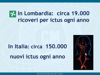 In Lombardia: circa 19.000
ricoveri per ictus ogni anno
In Italia: circa 150.000
nuovi ictus ogni anno
 