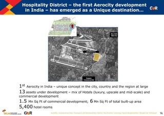 16
Hospitality District – the first Aerocity development
in India – has emerged as a Unique destination…
1st Aerocity in India – unique concept in the city, country and the region at large
13 assets under development – mix of Hotels (luxury, upscale and mid-scale) and
commercial development
1.5 Mn Sq Ft of commercial development; 6 Mn Sq Ft of total built-up area
5,400 hotel rooms
 