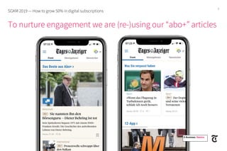To nurture engagement we are (re-)using our “abo+” articles
SGKM 2019 — How to grow 50% in digital subscriptions
E-Business. Namics.
8
 