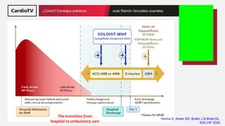 Título de la ponencia Nombre ponente
¿Cómo? Consejos prácticos José Ramón González-Juanatey
The transition from
hospital to ambulatory care
Verma S, Anker SD, Butler J & Bhatt DL.
ESC-HF 2020
 