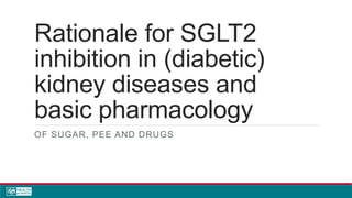 Rationale for SGLT2
inhibition in (diabetic)
kidney diseases and
basic pharmacology
OF SUGAR, PEE AND DRUGS
 