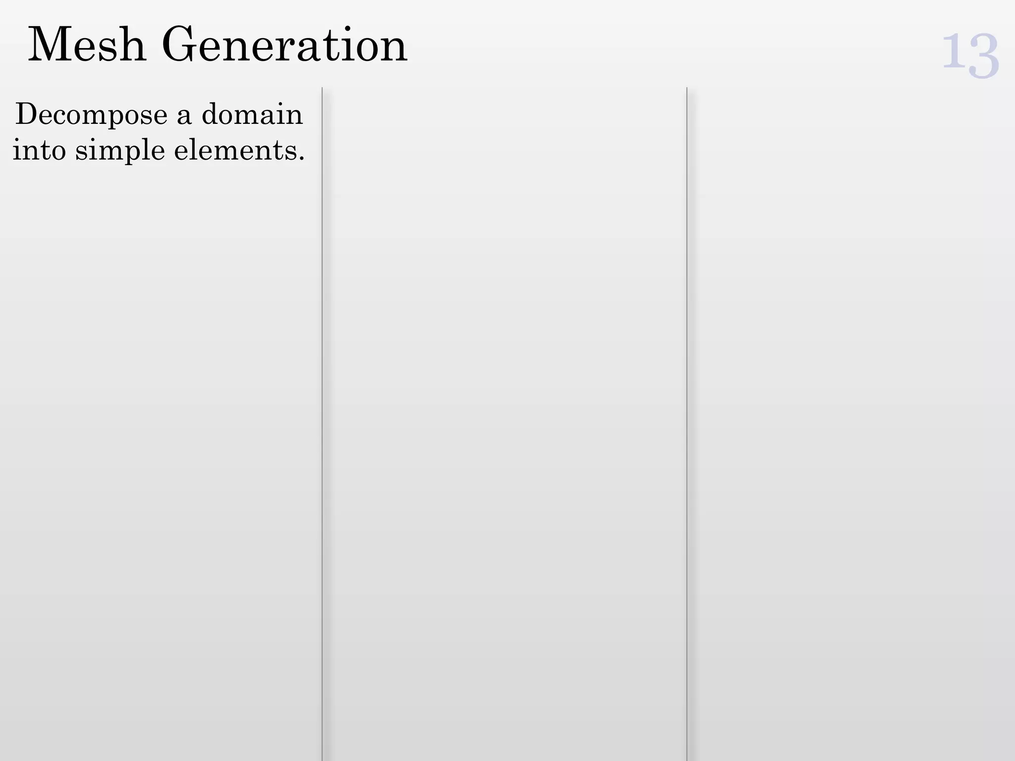 Mesh Generation        13
Decompose a domain
into simple elements.
 
