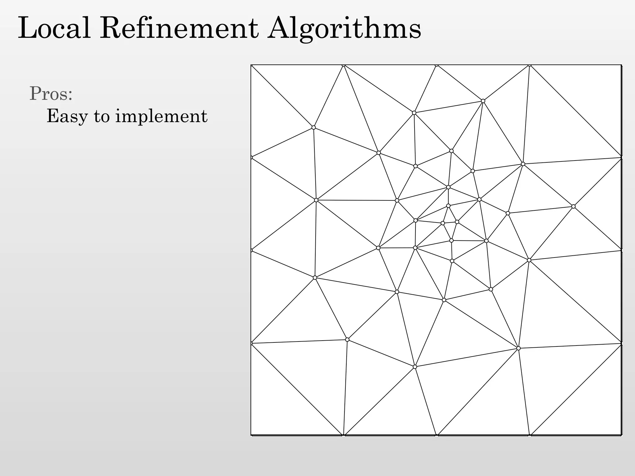 Local Refinement Algorithms

Pros:
  Easy to implement
 