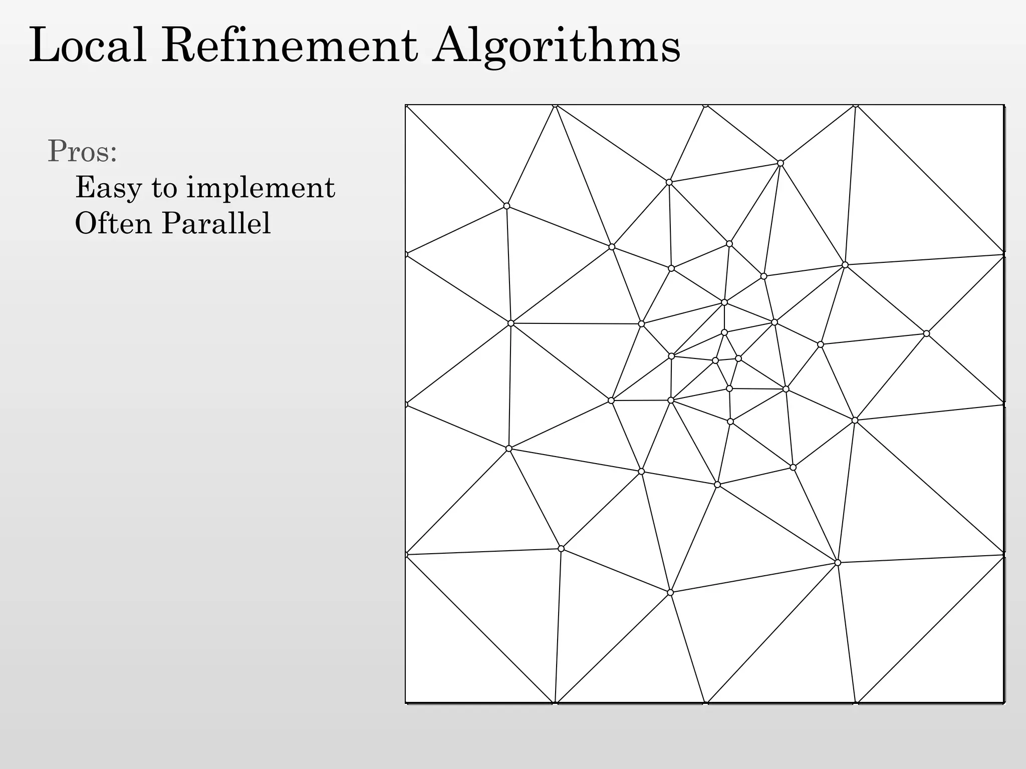 Local Refinement Algorithms

Pros:
  Easy to implement
  Often Parallel
 