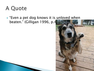 Veterinarians take Veterinarian’s Oath Principles of Veterinary Medical EthicsThey learn to look for the abuse and violence in the familySome abusers take their stress and frustrations out on their pets instead of abusing their childrenAbuse can always be preventableGuiltImportant Facts