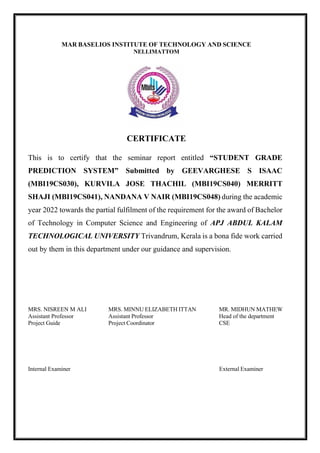 Student Grade Prediction System using ML - Report | PDF