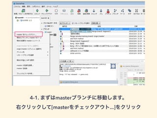 4-1. まずはmasterブランチに移動します。 
右クリックして[masterをチェックアウト...]をクリック 
 