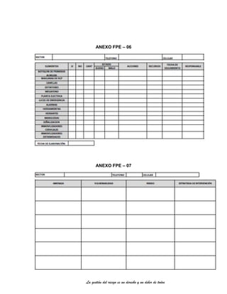 La gestión del riesgo es un derecho y un deber de todos
ANEXO FPE – 06
ANEXO FPE – 07
 