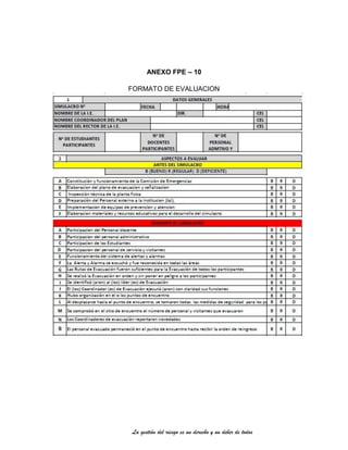 La gestión del riesgo es un derecho y un deber de todos
ANEXO FPE – 10
FORMATO DE EVALUACION
 