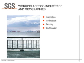 WORKING ACROSS INDUSTRIES  AND GEOGRAPHIES Inspection  Verification  Testing  Certification 
