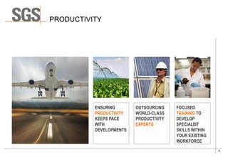 12
PRODUCTIVITY
FOCUSED
TRAINING TO
DEVELOP
SPECIALIST
SKILLS WITHIN
YOUR EXISTING
WORKFORCE
OUTSOURCING
WORLD-CLASS
PRODUCTIVITY
EXPERTS
ENSURING
PRODUCTIVITY
KEEPS PACE
WITH
DEVELOPMENTS
 
