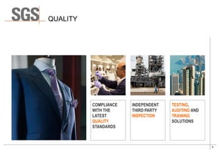 8
TESTING,
AUDITING AND
TRAINING
SOLUTIONS
QUALITY
INDEPENDENT
THIRD PARTY
INSPECTION
COMPLIANCE
WITH THE
LATEST
QUALITY
STANDARDS
 