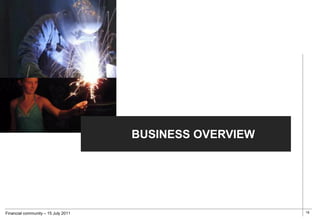 BUSINESS OVERVIEW




Financial community – 15 July 2011                       19
 