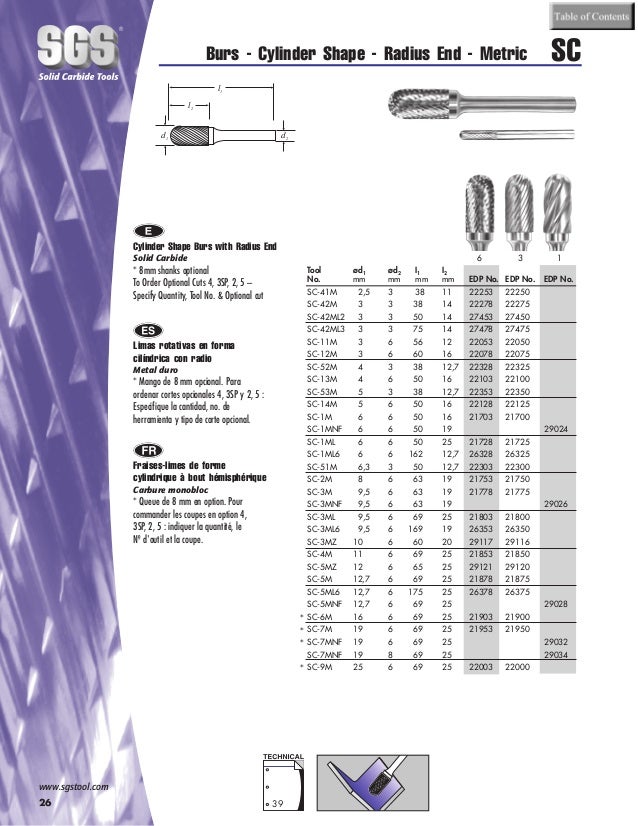 SGS Tool Company 25275 SL-5M Carbide Bur 5//8 Diameter 6mm Shank Diameter