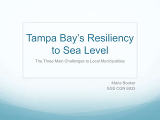 Tampa Bay’s Resiliency to Sea Level The Three Main Challenges to Local Municipalities Maria Booker SGS CGN 6933 