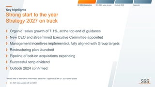 Key highlights
Strong start to the year
Strategy 2027 on track
3
1 Please refer to Alternative Performance Measures – Appendix to the Q1 2024 sales update.
Organic1 sales growth of 7.1%, at the top end of guidance
New CEO and streamlined Executive Committee appointed
Management incentives implemented, fully aligned with Group targets
Restructuring plan launched
Pipeline of bolt-on acquisitions expanding
Successful scrip dividend
Outlook 2024 confirmed
Q1 2024 Sales update | 26 April 2024
Q1 2024 highlights Q1 2024 sales review Outlook 2024 Appendix
 