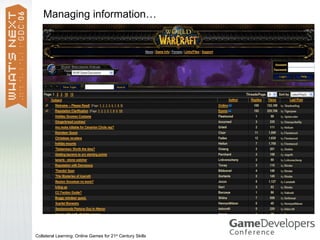 Managing information…




Collateral Learning: Online Games for 21st Century Skills
 