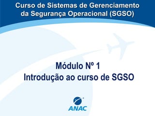 Módulo Nº 1
Introdução ao curso de SGSO
Curso de Sistemas de GerenciamentoCurso de Sistemas de Gerenciamento
da Segurança Operacional (SGSO)da Segurança Operacional (SGSO)
 