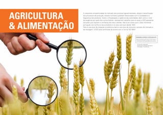Agricultura
                A crescente competitividade do mercado dos produtos agroalimentares, aliada à intensificação
                dos processos de produção, levanta inúmeras questões relacionadas com a Qualidade e a
                Segurança dos produtos. Assim, a fiscalização e vigilância das autoridades, bem como o nível
                de exigência por parte dos consumidores, representam desafios para os quais a SGS apresenta



 Alimentação
                soluções que inspiram a confiança dos seus clientes. Não é por acaso que o Setor Alimentar
                português nos confia os seus produtos e os seus serviços desde 1922.
                Para os serviços de inspeção e auditoria a bens e serviços de consumo, estudos de mercado e
                de rotulagem, a SGS está certificada de acordo com a norma ISO 9001.



                                                                                     Organismo de Controlo e Certificação (GPP)
                                                                                     Reconhecido pelo Gabinete de Planeamento e
                                                                                     Políticas do Ministério da Agricultura, do Mar,
                                                                                     do Ambiente e do Ordenamento do Território


                                                                                      - Produção Integrada
                                                                                      - Modo de Produção Biológico
                                                                                      - Rotulagem Facultativa
 